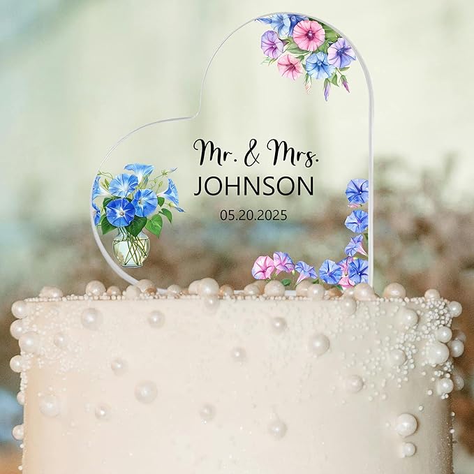 Custom Wedding Heart Acrylic Plaque,Mr & Mrs Cake Topper,Personalized Wedding Keepsake/Gift/Sign (Style 16)
