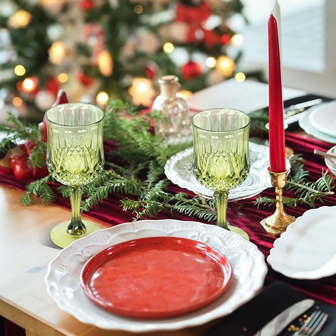 12 Pcs Plastic Green Wine Drinking Glasses, Plastic Water Goblets Green Vintage Reusable Drinkware Vintage Champagne glassware for Wedding Reception Grand Event Party, 7oz