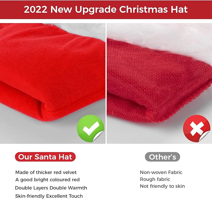 JUANANIUG Santa Hat Adult Led: Christmas Hat with lights for Women and Men - Extra Thicken Classic Fur for Christmas New Year Festive Holiday Party Supplies
