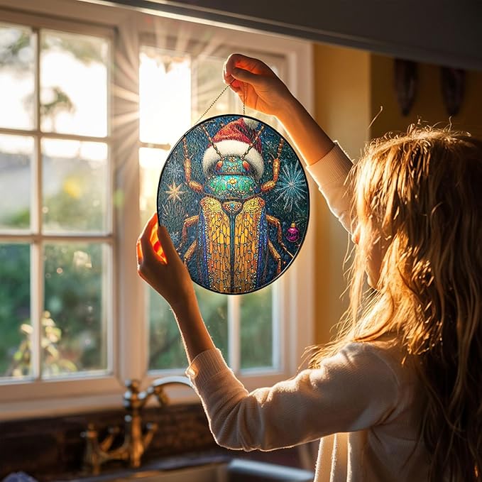 Desert Beetle Stained Glass Window Hanging Decor - Desert Beetle Christmas Hanging Ornament - Desert Beetle Christmas Decor - Wall Art Home Decoration for Indoor Outdoor - Gift for Women, Mom, Grandma