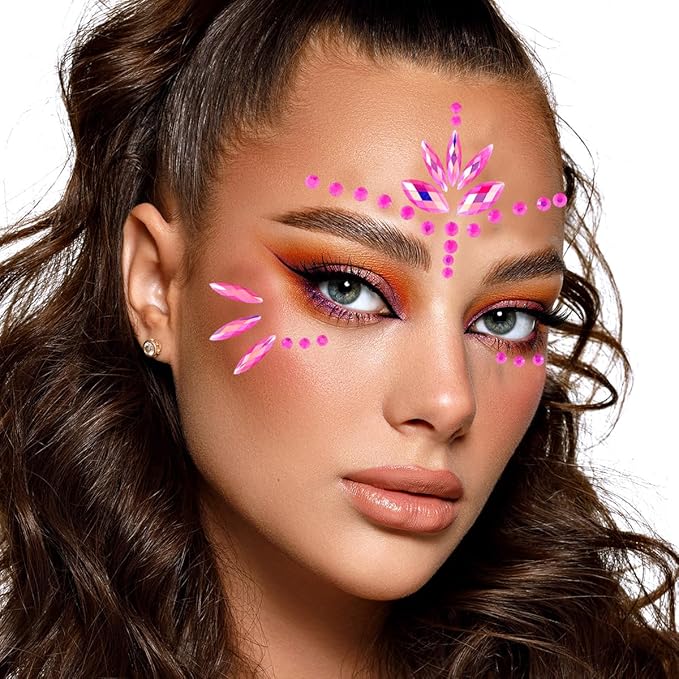Mermaid Face Gems Stick Jewels Halloween Body Eye Face Jewels Gems Rave Festival Tattoo Glitter Self Adhesive Crystals Rhinestones Diamonds Tattoos Sticker Party Carnival Festival Decorations (Pink)