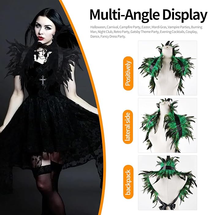 Gothic Natural Feather Shrug Feather Shawl Wrap Cape Victorian Collar for Halloween Cosplay Party Costume Accessories