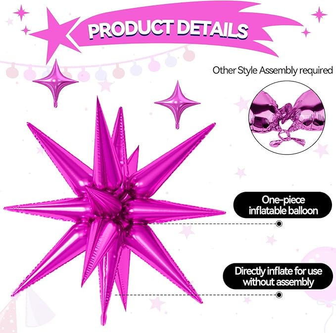18 Pcs Red Pink Star Balloons, Pink and Red Balloon with 6 Pcs 22-Inch Explosion Star Balloons 12Pcs 10-Inch Four Pointed Stars Foil Balloon for Valentine's Anniversary Birthday Party Decoration