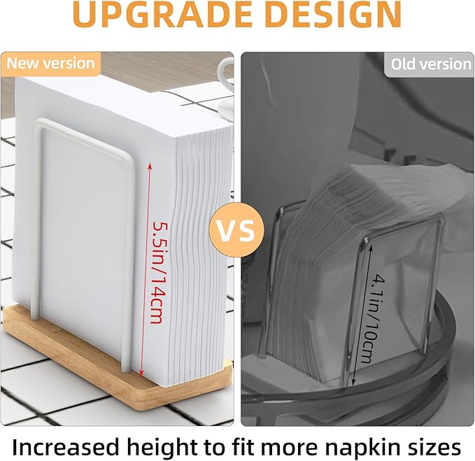 Napkin Holder for Table, Wood Metal Napkin Holder for Kitchen Dining, Standing Paper Napkin Storage for Table Countertop, White