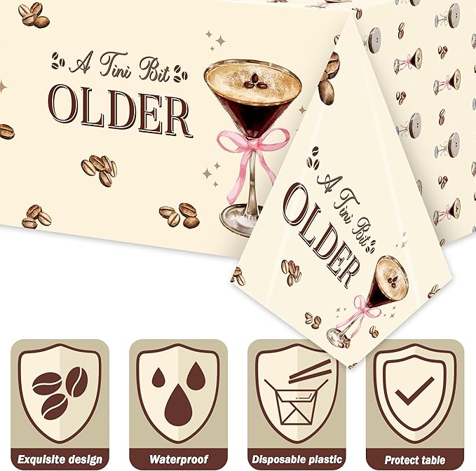 Martini Bow Party Decoration - Serves 24 -112Pcs A Tini Bit Older Party Supplies, Espresso Martini Cocktail Coffee Disposable Plate Napkin Fork Tablecloth Banner Card, for Bar Birthday Wedding