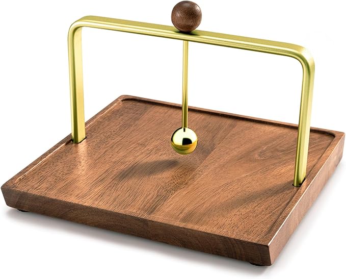 Wood Napkin Holder for Table, Square Tabletop Napkin Dispenser with Sophisticatedly Metal Center Bar, Cocktail Napkin Holder for Home, Kitchen, Office, Restaurant, Hotel, Cafe, Bar