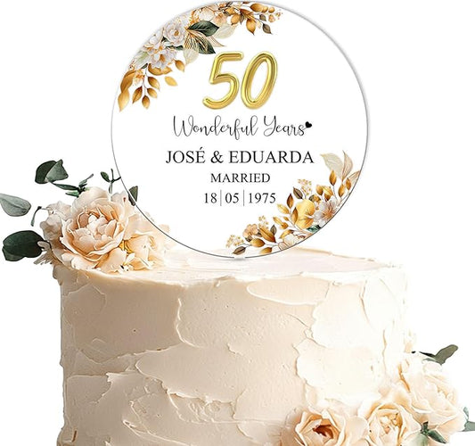 Personalized 50th Wedding Anniversary Acrylic Cake Topper, 50 th Anniversary Decorations, 50th Wedding Cake Topper, 50 Wedding Anniversary Decor