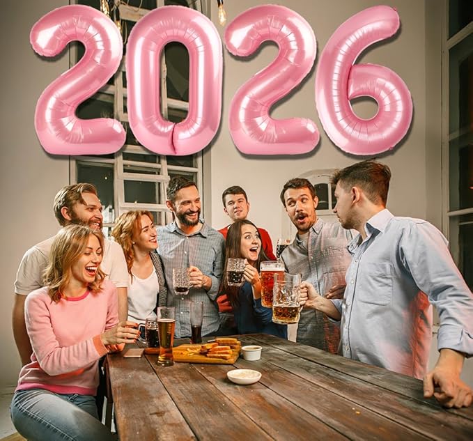 2026 Balloon - Pearlescent Pink Birthday Number Balloons, 40 Inch Large Foil Balloons for Men Women Boys Girls Pearlescent Pink Themed Birthday Decorations，Number 2026 Balloon