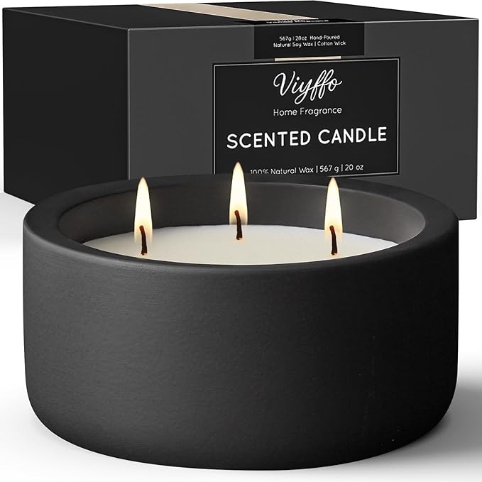 Viyffo Christmas Candles – Eucalyptus & Rosemary, 3 Wick 20oz Large Soy Scented Candle for Women & Men, Non Toxic Aromatherapy Ceramic Velas, Luxury Matte Black Ceramic Gift for Holiday & Home Decor