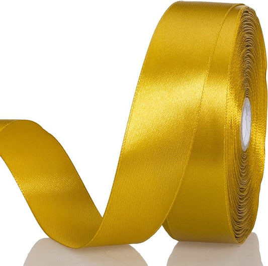 1 Inch Gold Solid Satin Ribbon, 50 Yards Craft Fabric Ribbon for Gift Wrapping Floral Bouquets Wedding Party Decoration