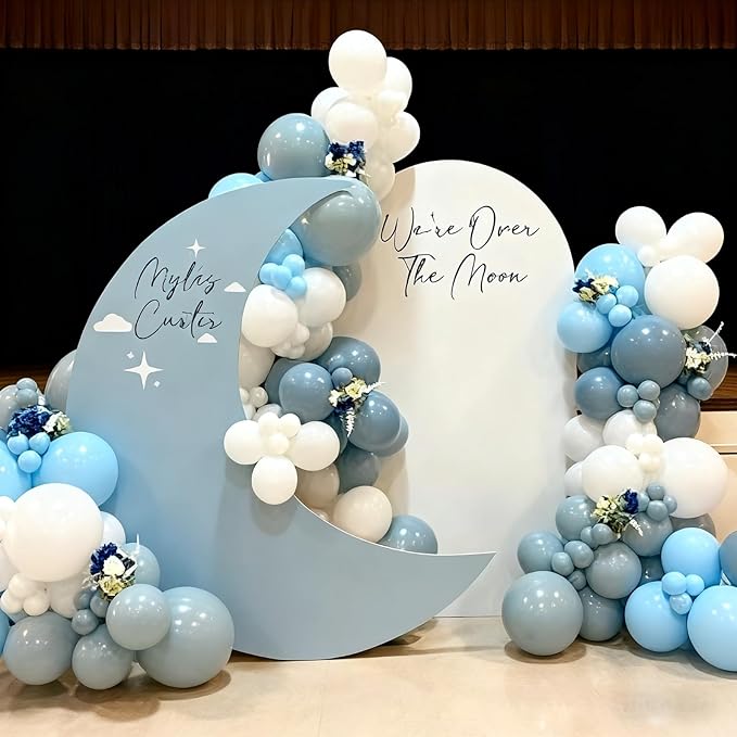 Dusty Blue Balloons Arch Kit 138 Pcs Light Blue and White Balloon Arch Garland Bow Party Balloons for Baby Shower Gender Reveal Wedding Birthday Decorations Boy Gender Reveal