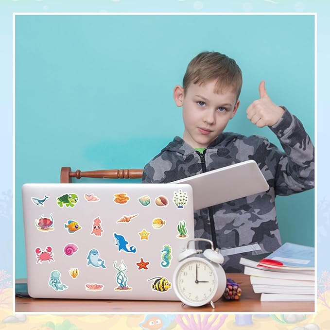 24 Sheets Ocean Stickers for Kids, 564 Pcs Under The Sea Animal Stickers Bulk Preschool Sticker Sheets for Reward Craft Scrapbooking Water Bottles Gifts Bags Cards Envelopes Decor