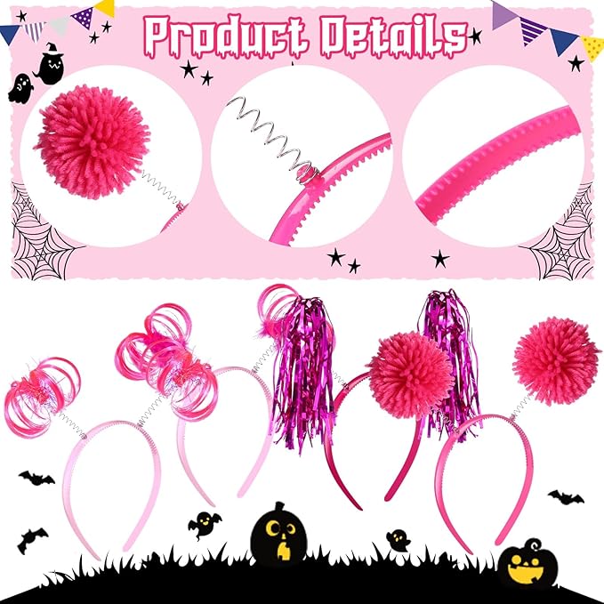 Censen 24 Pcs Pom Pom Headband Tinsel Wrapped Ponytails Head Bopper Costume Headwear Halloween Party Hair Accessories