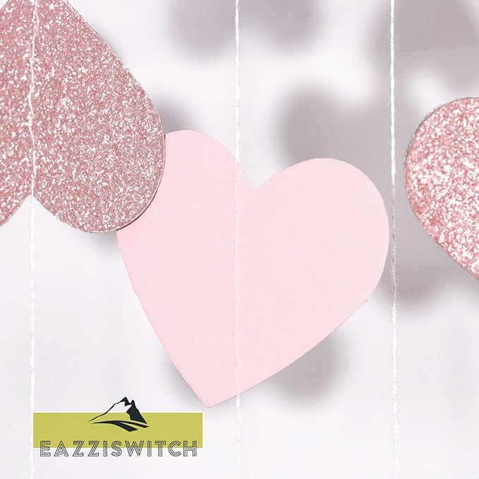 Pink Birthday Bachelorette Party Decorations: Hot Pink Rose Gold Hearts Banner Garland Streamers Backdrop for Wedding Engagement Bridal Baby Girls Shower Mothers Valentines Day Décor - 52 Ft