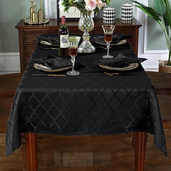 SASTYBALE Jacquard Tablecloth Flower Pattern Polyester Table Cloth Spill Proof Dust-Proof Wrinkle Resistant Table Cover for Kitchen Dining Tabletop Decoration (Square, 52" x 52" (4-6 Seats),Black