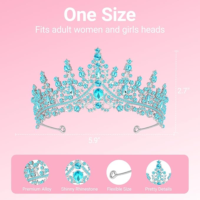 Tiara Crown for Women, Headband Hair Accessories for Birthday Wedding Party Costume (D-Blue)
