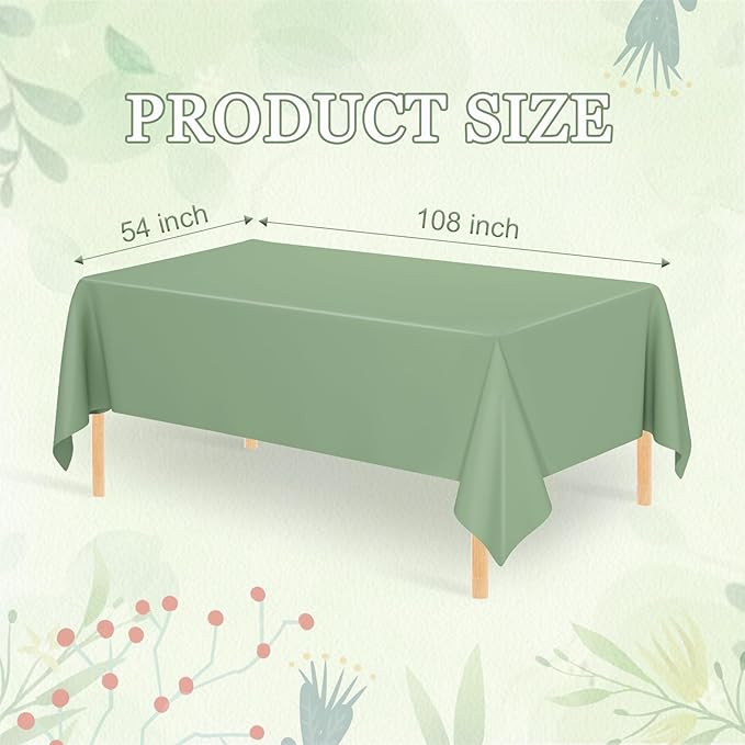 WNINK 4 Pcs Sage Green Plastic Tablecloth for Rectangle Tables Waterproof Green Disposable Table Cover Green Tablecloths for Birthday Wedding Bridal Shower Engagement Parties (54 x 108 Inch)