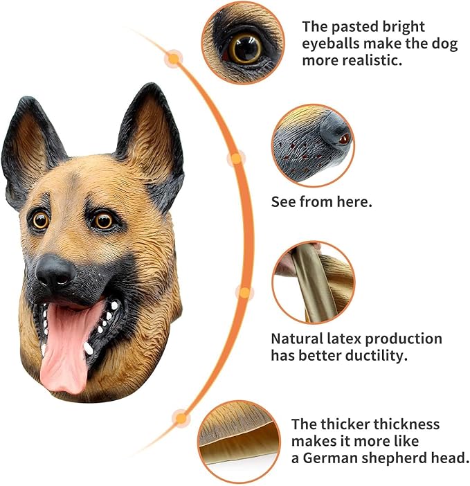 Dog Head Mask Halloween Party Dog Costume Masks Mask Underdog Costume Latex Animal Head Mask (German shepherd)