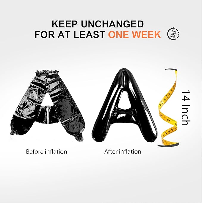 53pcs Black Letter Balloons, Custom A-Z Set for Personalizing Names & Phrases on Party Supplies Banners - Inflate with Balloon Pump, for Men Birthdays/Anniversary/Graduation