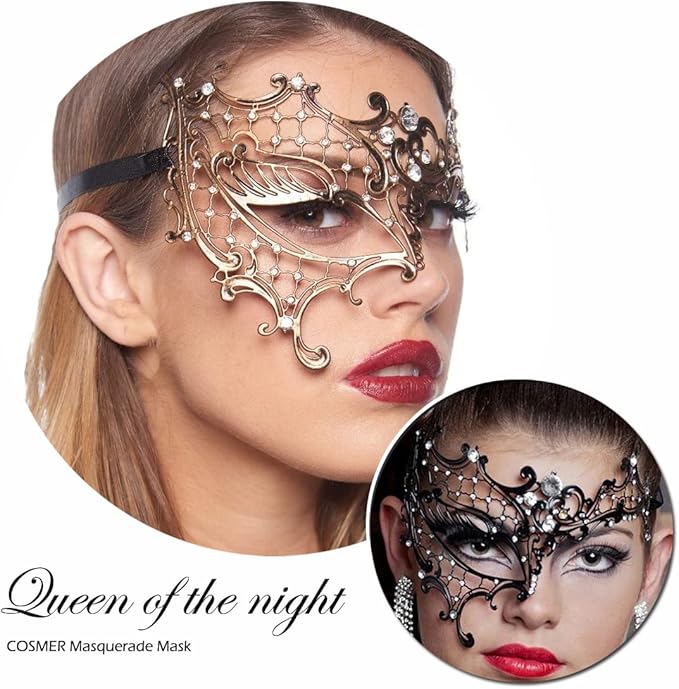 Masquerade Mask for Women Shiny Laser Cut Metal Rhinestone Mask Party Porm Ball Mask