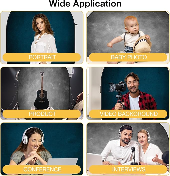 Kate Collapsible Backdrop Pop Up Photo Backdrops Grey Blue Portable for Headshot, for Portrait Photography, for Video, 5x6.5ft