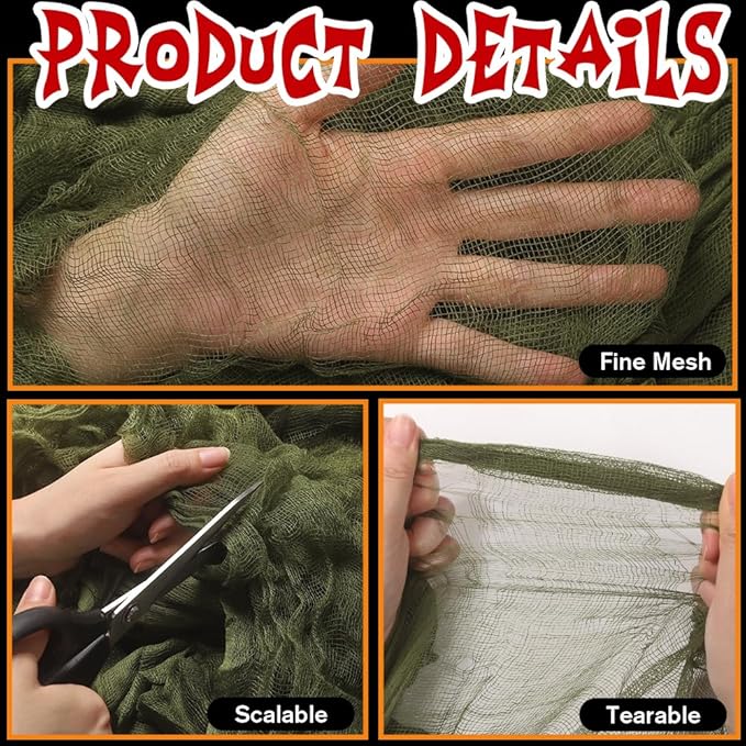 400" x 85" Halloween Creepy Cloth Decoration,Large Green Spooky Fabric Cloth Scary Gauze Cheesecloth for Haunted House Halloween Party Yard Wall Indoor Outdoor Decor
