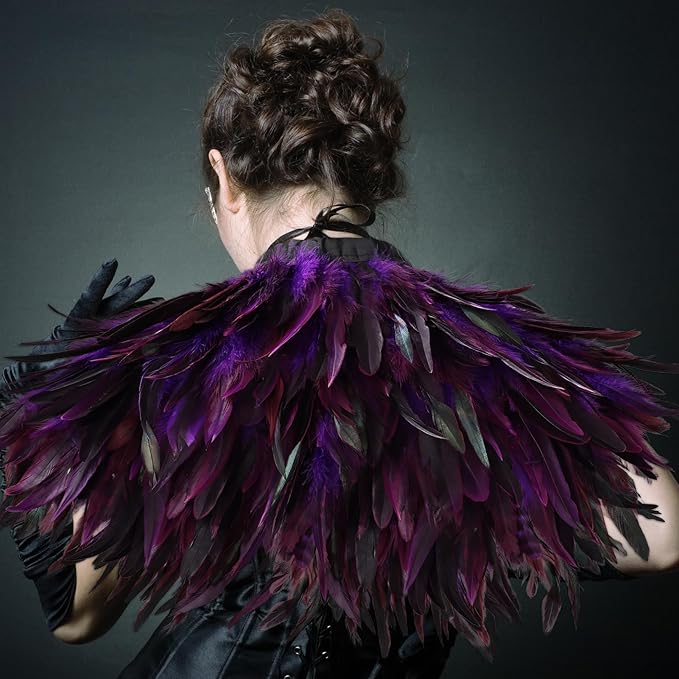 Gothic Natural Feather Shrug Feather Shawl Wrap Cape Victorian Collar for Halloween Cosplay Party Costume Accessories