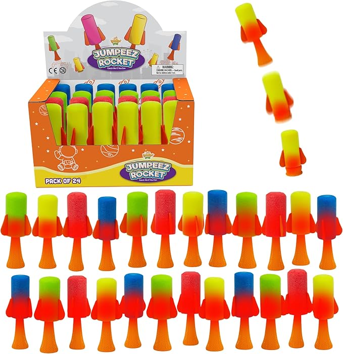 IPIDIPI TOYS Jumpeez LED Jumping Rocket Poppers – 24-Pack Light Up Spring Launcher Toys for Kids – Ideal Stocking Stuffers for Kids, Birthday Party Favors, Goodie Bag School Prizes for Boys & Girls