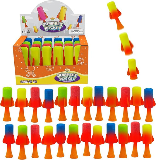 IPIDIPI TOYS Jumpeez LED Jumping Rocket Poppers – 24-Pack Light Up Spring Launcher Toys for Kids – Ideal Stocking Stuffers for Kids, Birthday Party Favors, Goodie Bag School Prizes for Boys & Girls