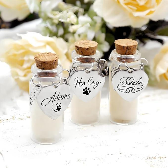 Personalized Pet Memorial Keepsake Box, Engraved Wooden Urn for Cat/Dog Ashes, Custom Name & Date Memorial Box, Sympathy Gift for Loss of Pet (Glass Bottle)