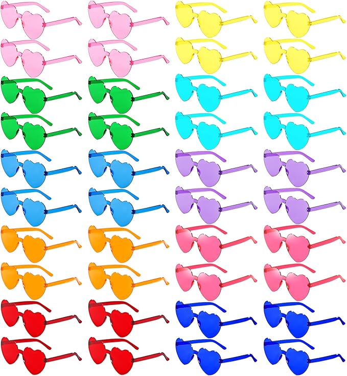 40 Pairs Heart Shaped Sunglasses Bulk, Colorful Rimless Fun Heart Sunglasses for Women Party Favors