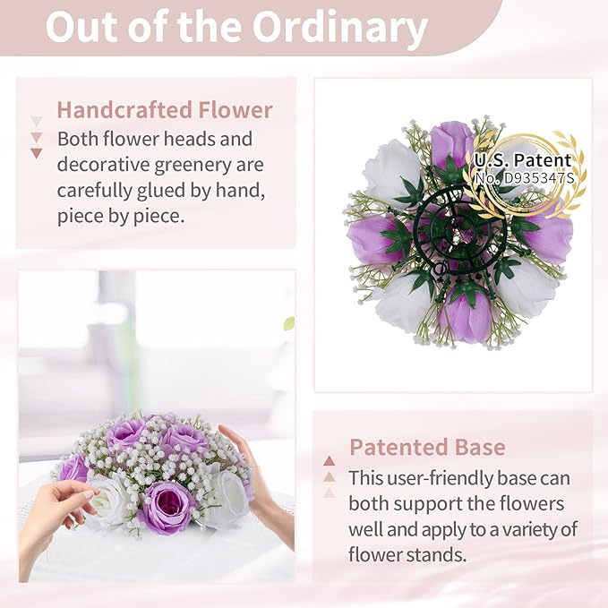 NUPTIO Flower Ball Arrangement Bouquet: 10 Pcs 8.6 inch Diameter Lilac Rose Fake Babys Breath Artificial Flowers for Wedding Centerpiece Event Party Tables Decorations