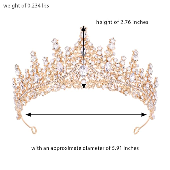 Gold Tiara for Women Crystal Queen Crowns Rhinestone Princess Tiaras for Girl Wedding Headband for Bride Hair Accessories for Halloween Costume Birthday Party Prom Mother's Gifts