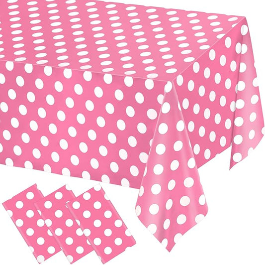 WNINK 3 Pack Pink and White Polka Dot Tablecloths, Pink Disposable Plastic Waterproof Table Cover, 54" x 108", for Birthday, Wedding, Bridal Shower, Bachelor, Pink Girl Party, and Picnic