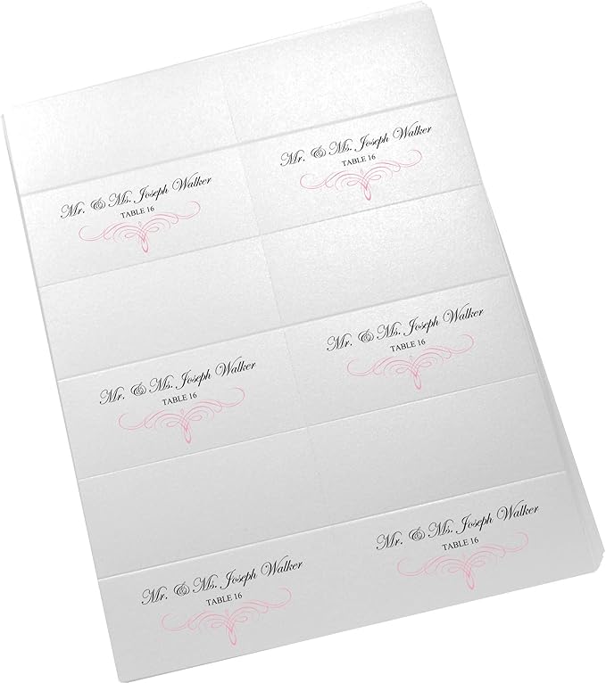 Decadent Flourish Printable Place Cards, Pink (Choose Color), Set of 60 (10 Sheets), Laser & Inkjet Printers - Wedding, Party, Dinner, and Special Events - Made in the USA