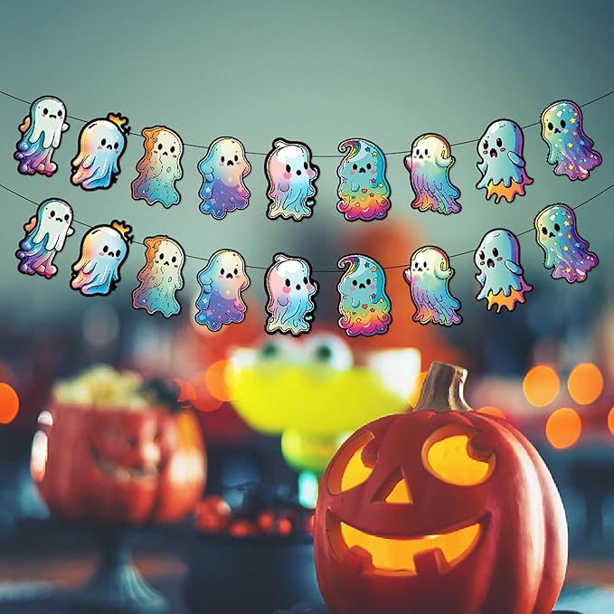 Cute Ghost Halloween Party Decorations Streamers - 18Pcs Hanging Swirl Ceiling Garland,Birthday Happy Boo Day Classroom Outdoor Indoor Decor Banner Supplies Burgleda