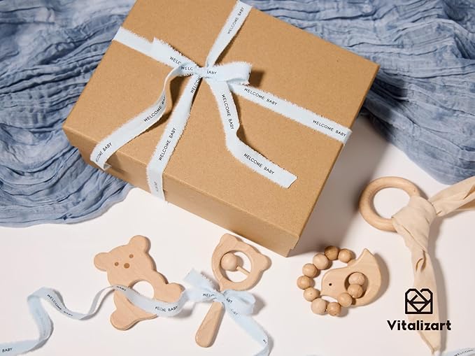 Vitalizart Welcome Baby Cotton Ribbon 5/8 Inch Natural Handmade Frayed Fringe Ribbons 15 Yd for Baby Shower Crafts Decor Gift Wrapping