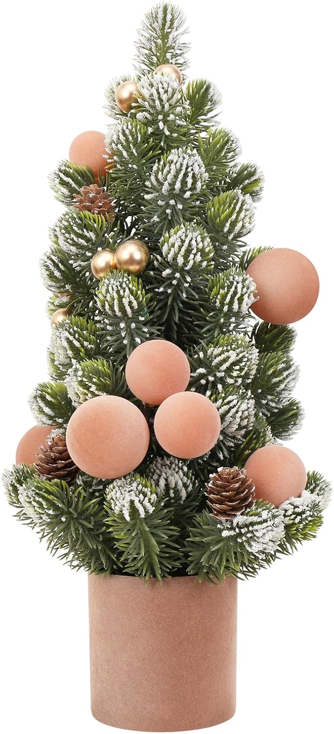 SY Super Bang Small Christmas Tree, 18Inch Light Coffee Artificial Velvet Ball Berry Mini Tabletop Tree Christmas Decorations, for Home Party Thankgivings Xmas Indoor Decor.