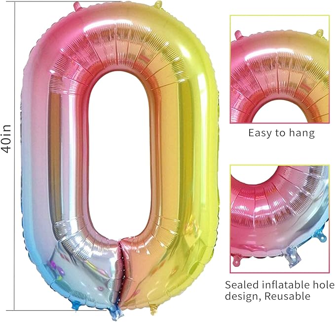 Smlpuame 40 Inch Number Balloons 0-9 Rainbow Gradient Large Number 9 Balloons, Digital Balloons for Birthday Party Celebration Decorations, Helium Foil Number Balloons for Wedding Anniversary