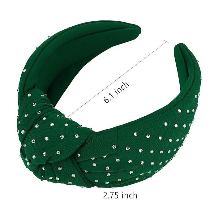 YISSION Green Rhinestone Knotted Headband for Women, Sparkly Crystal Embellished Hair Hoop, Elegant Wide Top Knot Hair Accessory for Party, Wedding, Daily Styling