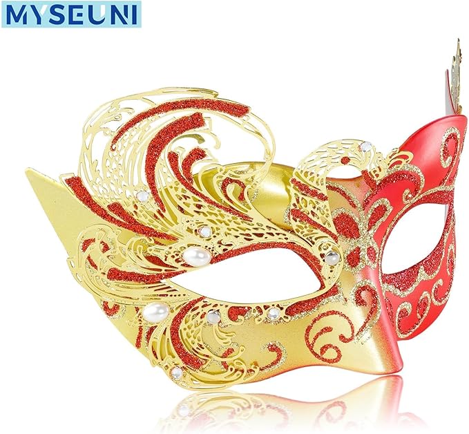 2025 New Red Venetian Masquerade Mask for Women-Peacock Rhinestone Masquerade Party Mask- Mascarade Masks for Women Butterfly -Perfect for Mardi Gras, Halloween Parties, Costume Party, Carnivals