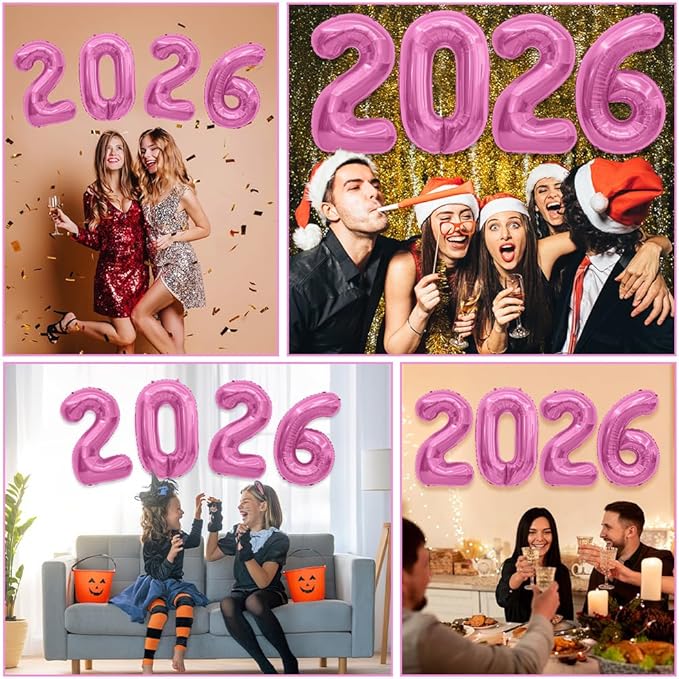 2026 Balloons, 40 Inch 2026 Number Balloons Pink 2026 Balloon Large Foil New Year Balloon Numbers 2026 Mylar Baloons for Birthday Christmas Graduation New Years Eve Party Supplies Decorations