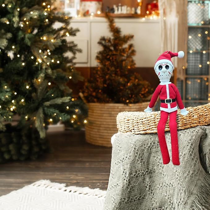 Creepy Hockey Masked Horror Elf Decoration 35cm – Handmade Horror-Inspired Ornament for Christmas, Halloween & Holiday Party Décor – Spooky Collectible with Sinister Expression