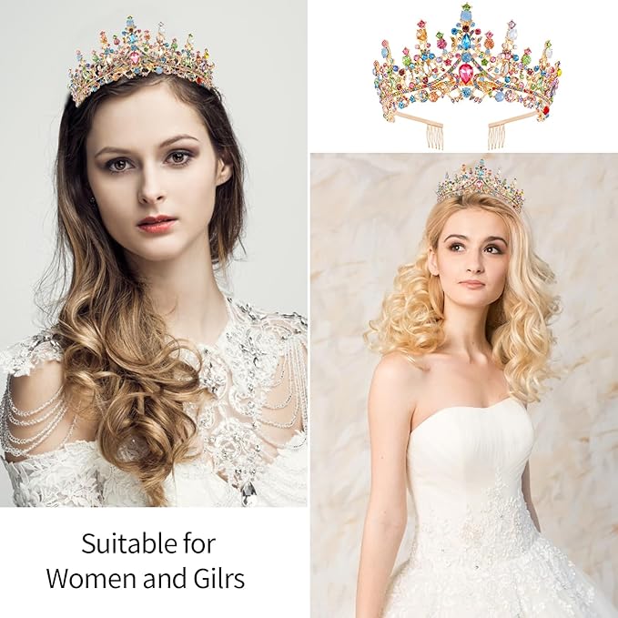 Velscrun Colourful Crystal Birthday Queen Tiara Crown for Women Girls Birthday Queen Headband Sash Elegant Princess Crown with Combs Hair Accessories Happy Birth Party Decorations Mom Birth Gift