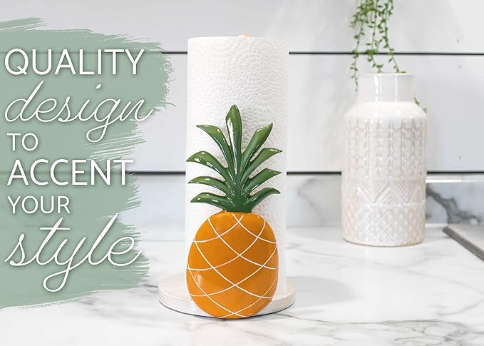 Elanze Designs Tropical Pineapple 12 inch Resin and Wood Paper Towel Holder
