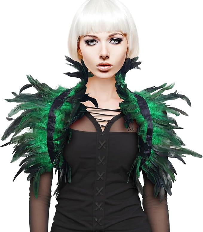 Gothic Natural Feather Shrug Feather Shawl Wrap Cape Victorian Collar for Halloween Cosplay Party Costume Accessories
