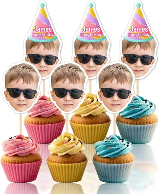 6 Pcs Custom Face Photo Cupcake Toppers | Unique Party Picks for Birthday Parties, Weddings, Events, and Celebrations | Photo Dessert Treat Decorations