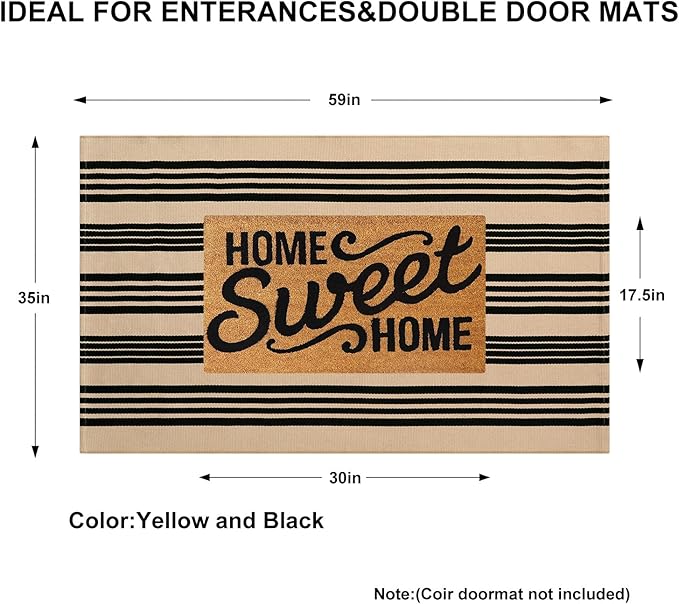 KIMODE Striped Outdoor Rug 3'x 5',Washable Reversible Fall Outdoor Patio Rugs,Cotton Hand Woven Farmhouse Welcome Layered Door Mats for Front Door Entryway Porch Halloween Decor Black and Khaki