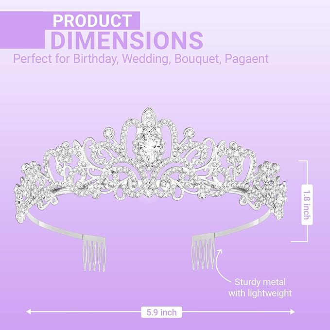 Tiara Crown for Women, Queen Tiara for Birthday Prom Bridal Party Custome Silver