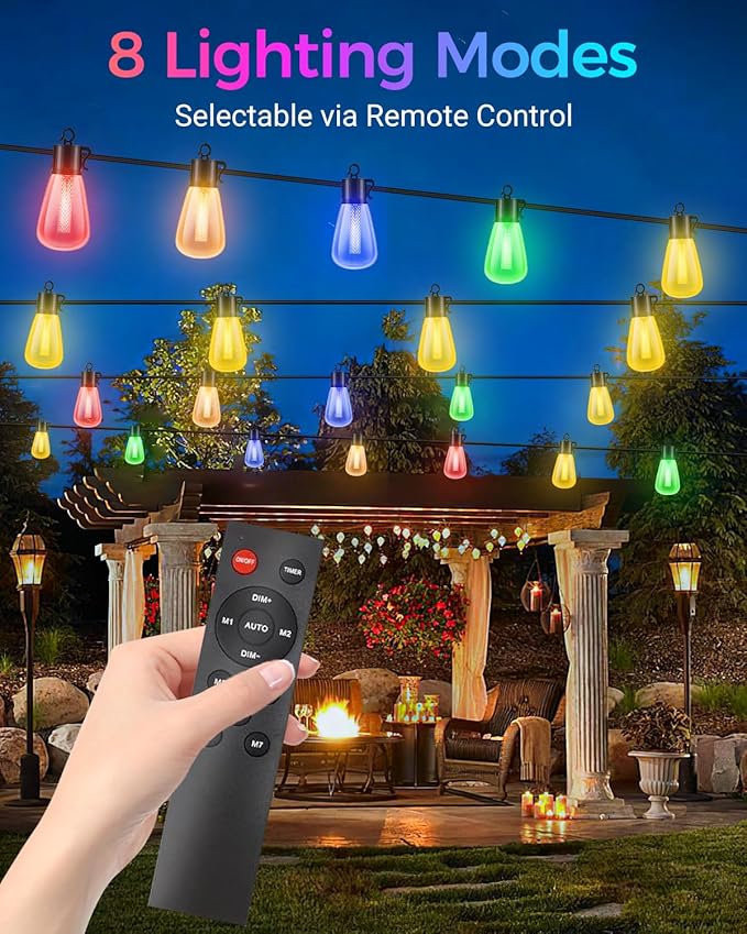 litogo 60FT Color Changing Outdoor String Lights with Remote - Dimmable LED RGB Patio Lights for Outside with Shatterproof Waterproof Edison Bulbs for Yard Gazebo Party Wedding Holiday